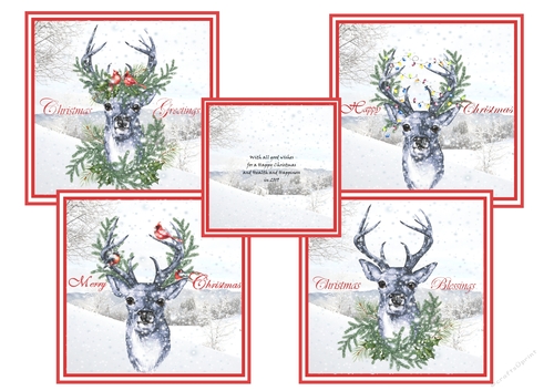 Christmas Deer with Snow x 4 Images