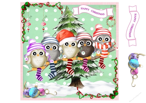 Owls Dressed Up For Christmas