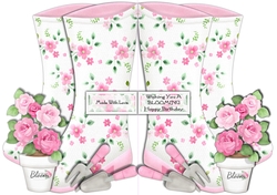 Wishing You A BLOOMING Happy Birthday Wellies Shaped Card