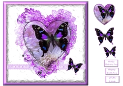 Butterfly in a Lilac Floral Lacey Frame