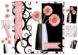 Pink Flowers in a Black and White Vase
