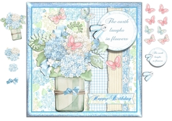 Vase of Pretty Blue Flower and Butterflies