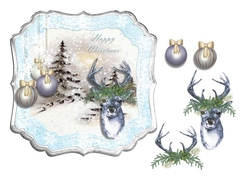 Christmas Deer in Blue and Silver Frame with Baubles and Snow