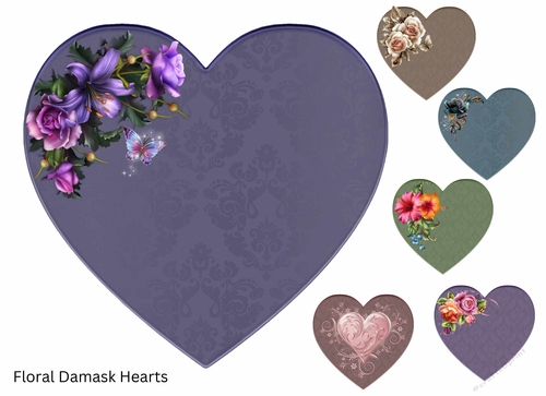 Floral Damask Hearts