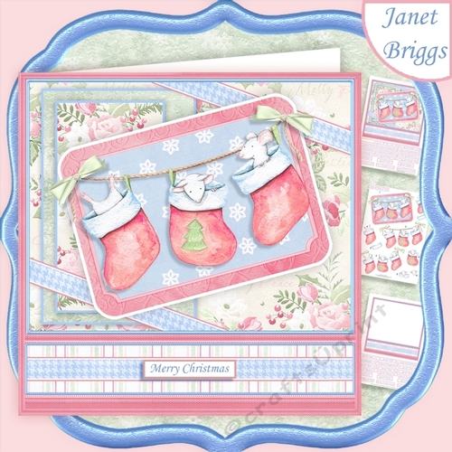 3 CHRISTMAS MICE IN STOCKINGS 7.5 Decoupage & Insert Card Kit
