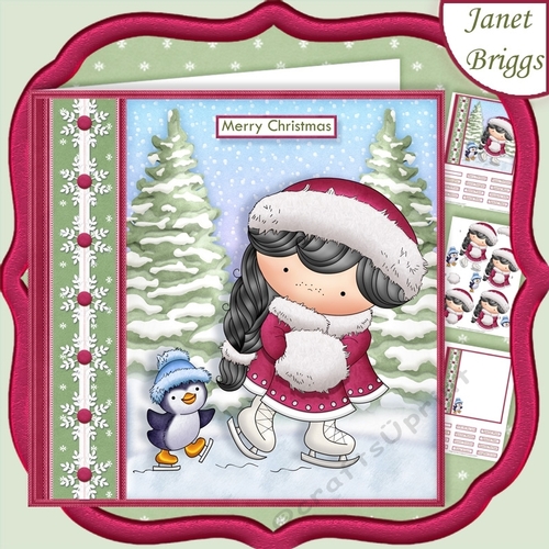 SKATING IZZY Black Hair Christmas 7.5 Decoupage & Insert Mini Kit