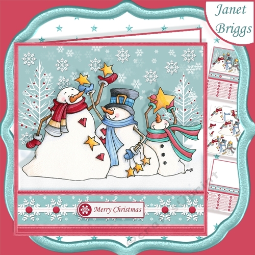 SNOWMEN CATCHING STARS Christmas 7.5 Decoupage Card Kit