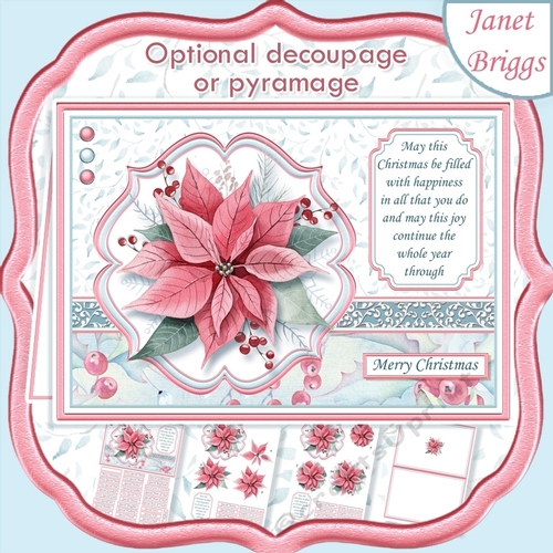 PINK POINSETTIA A5 Christmas Decoupage Pyramage & Insert Kit