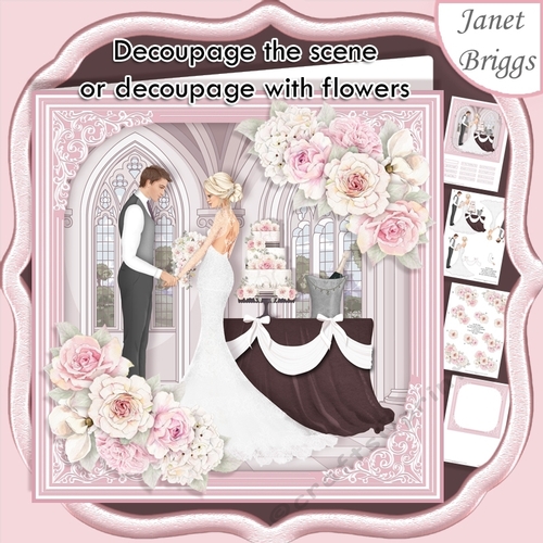 WEDDING TO HAVE & TO HOLD PINK 7.5 Decoupage Card & Insert