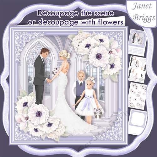WEDDING BRIDE GROOM BRIDESMAID PAGE BOY Lavender 7.5 Decoupage Card & Insert