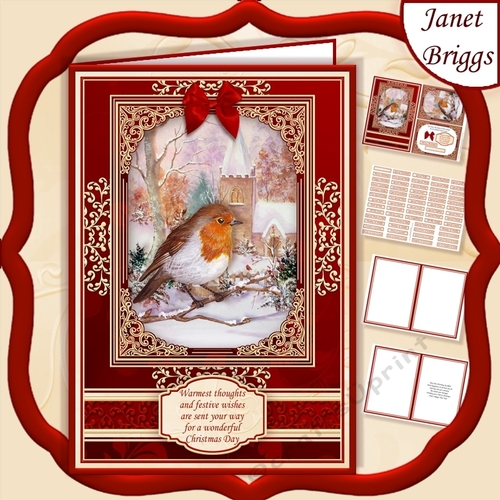 A5 RED & GOLD CHRISTMAS ROBIN Quick Layer Card Kit