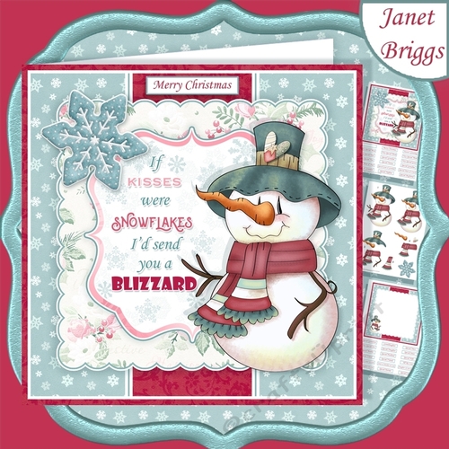SNOWMAN KISSES 7.5 CHRISTMAS Decoupage & Insert Card Kit