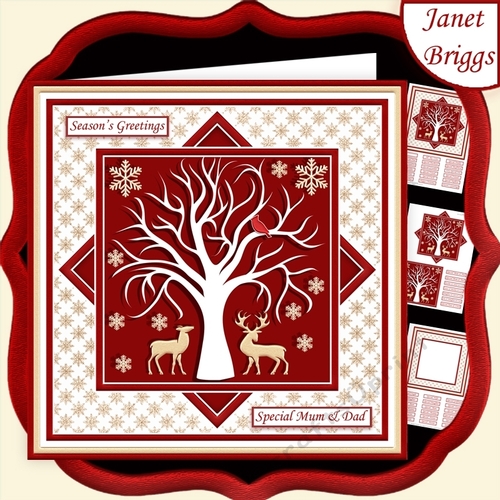 CHRISTMAS RED & GOLD DEER 7.5 Quick Layer Card & Insert