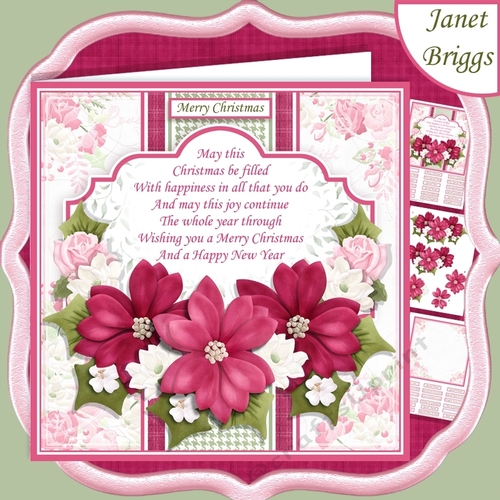 PINK POINSETTIA & VERSE 7.5 Christmas Decoupage & Insert Kit