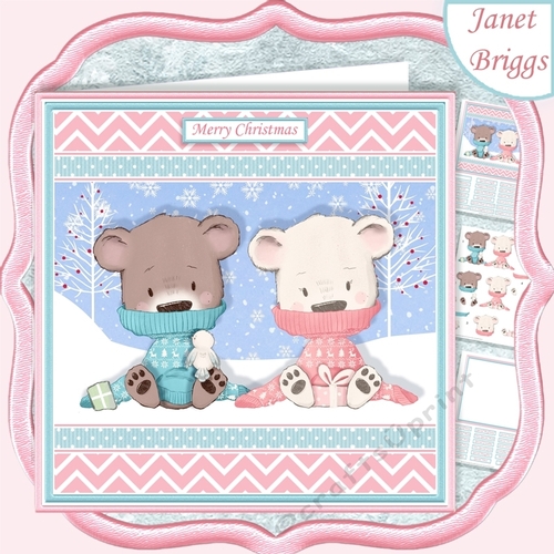 BEARY SPECIAL COUPLE 7.5 Christmas Decoupage & Insert Card Kit