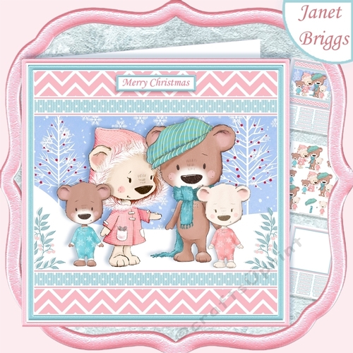 BEAR FAMILY 7.5 Christmas Decoupage & Insert Card Kit