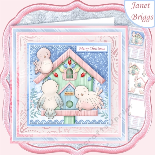 FAMILY BIRDHOUSE 7.5 Christmas Decoupage & Insert Card Kit