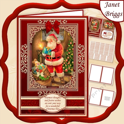 A5 RED & GOLD CHRISTMAS Traditional Santa Quick Layer Card Kit