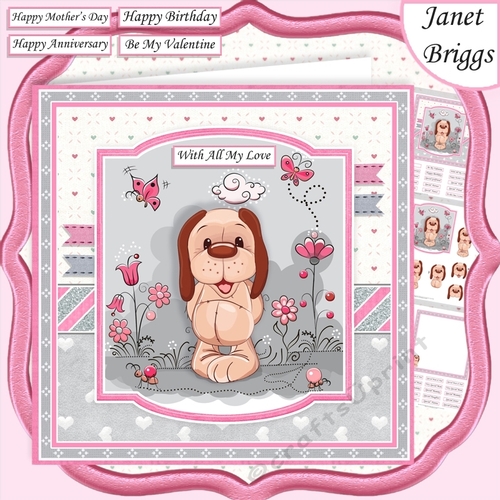 PUPPY & BUTTERFLIES 7.5 Decoupage & Insert Card Kit