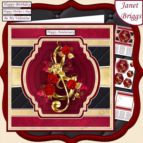 GOLD TREBLE CLEF & ROSES 7.5 Pyramage & Insert Card Kit