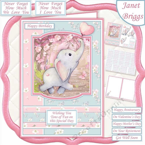 TONS OF FUN Cute Elephant A5 Decoupage & Insert Card Kit