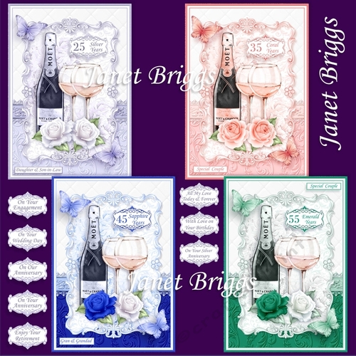 CHAMPAGNE CELEBRATIONS SET 2 A5 Decoupage & Insert Bumper Kit 