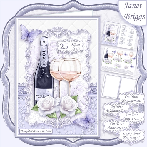 CHAMPAGNE CELEBRATIONS SILVER A5 Decoupage & Insert