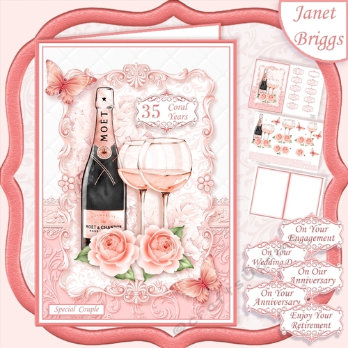 CHAMPAGNE CELEBRATIONS CORAL A5 Decoupage & Insert