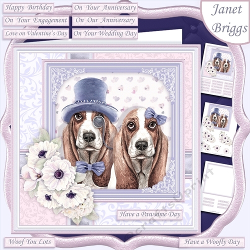 BASSET HOUNDS COUPLE 7.5 Decoupage & Insert Card Kit