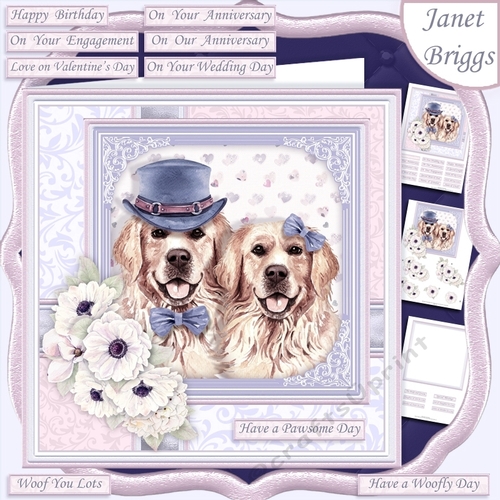 GOLDEN RETRIEVER COUPLE 7.5 Decoupage & Insert Card Kit