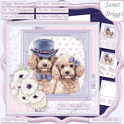 POODLES COUPLE 7.5 Decoupage & Insert Card Kit