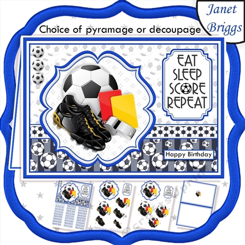 FOOTBALL BLUE A5 Decoupage or Pyramage & Insert Card Kit