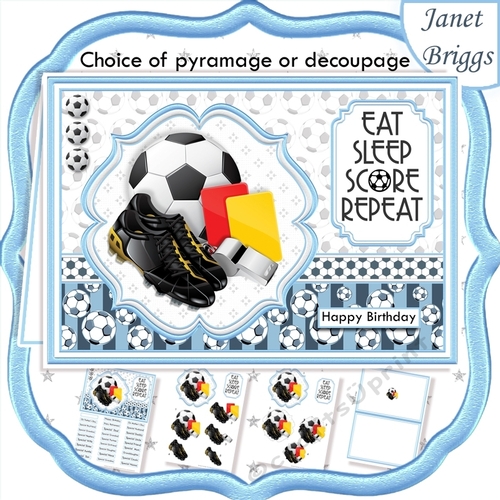 FOOTBALL LIGHT BLUE A5 Decoupage or Pyramage & Insert Card Kit