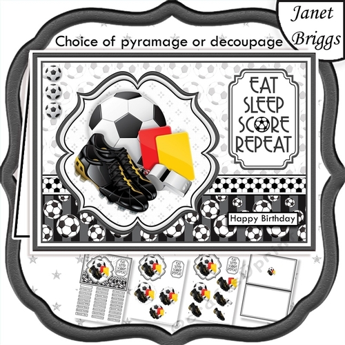 FOOTBALL BLACK & WHITE A5 Decoupage or Pyramage & Insert Card Kit