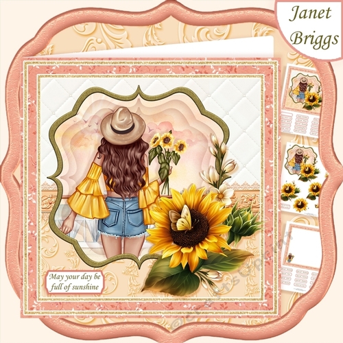 SUNFLOWER LADY 7.5 Decoupage & Insert Card Kit