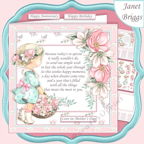 GIRL WITH FLOWER BASKET & VERSE 7.5 Decoupage & Insert Card Kit