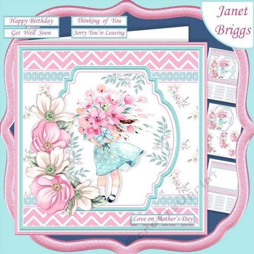 GIRL WITH BOUQUET 7.5 Decoupage & Insert Card Kit