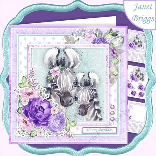 ZEBRA MUM & FOAL 7.5 Decoupage & Insert Card Kit