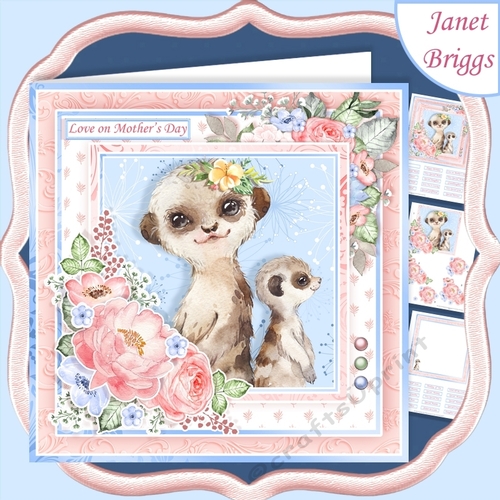 MEERKAT MUM & BABY 7.5 Decoupage & Insert Card Kit