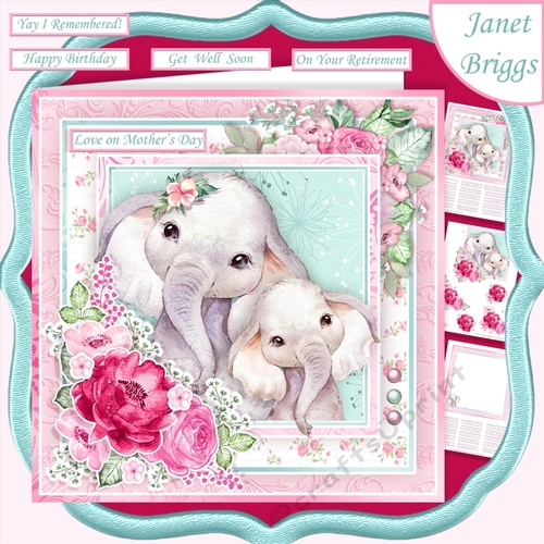 ELEPHANT MUM & CALF 7.5 Decoupage & Insert Card Kit