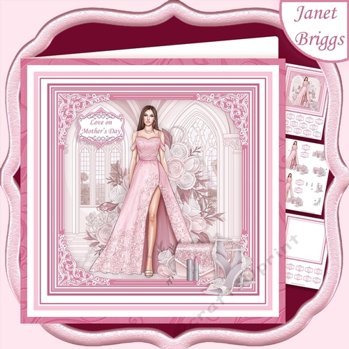 A SPECIAL EVENING PINK & BRUNETTE 7.5 Decoupage Insert Card Kit