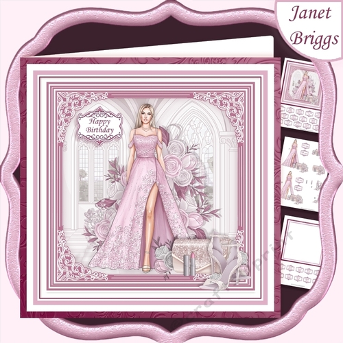 A SPECIAL EVENING PINK & BLONDE 7.5 Decoupage Insert Card Kit