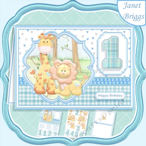 BIRTHDAY AGES 1 TO 5 BOY Lion & Giraffe A5 Decoupage & Insert Kit