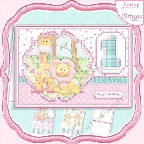BIRTHDAY AGES 1 TO 5 GIRL Lion & Giraffe A5 Card & Insert Kit