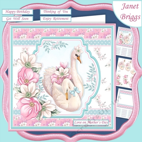 SWANS MOTHER & YOUNG 7.5 Decoupage & Insert Card Kit