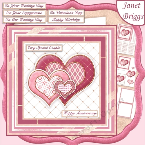 PINK & GOLD HEARTS Various Occasions 6x6 Decoupage Card Kit