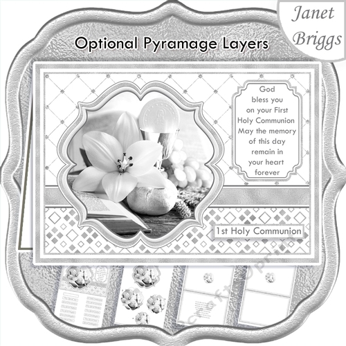 1st HOLY COMMUNION SILVER A5 Card Inserts, Verses & Optional Pyramage Card Kit