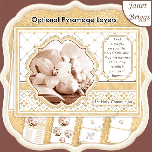 1st HOLY COMMUNION GOLD A5 Card Inserts, Verses & Optional Pyramage Card Kit