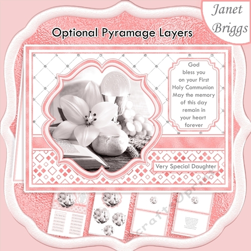 1st HOLY COMMUNION PINK A5 Pyramage verse & Inserts Card Kit