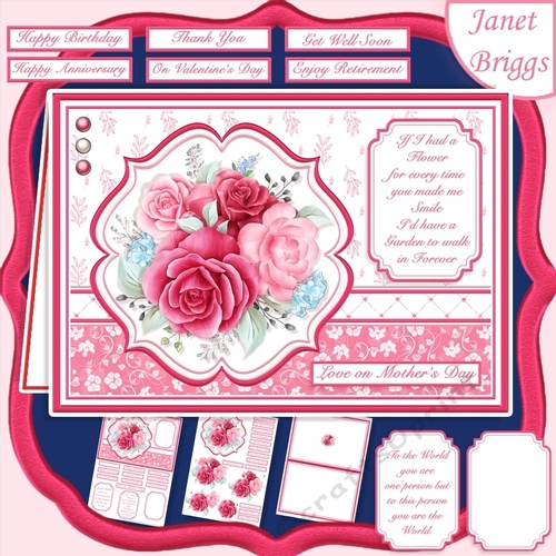 PINK ROSES SPRAY A5 Decoupage & Insert Card Kit